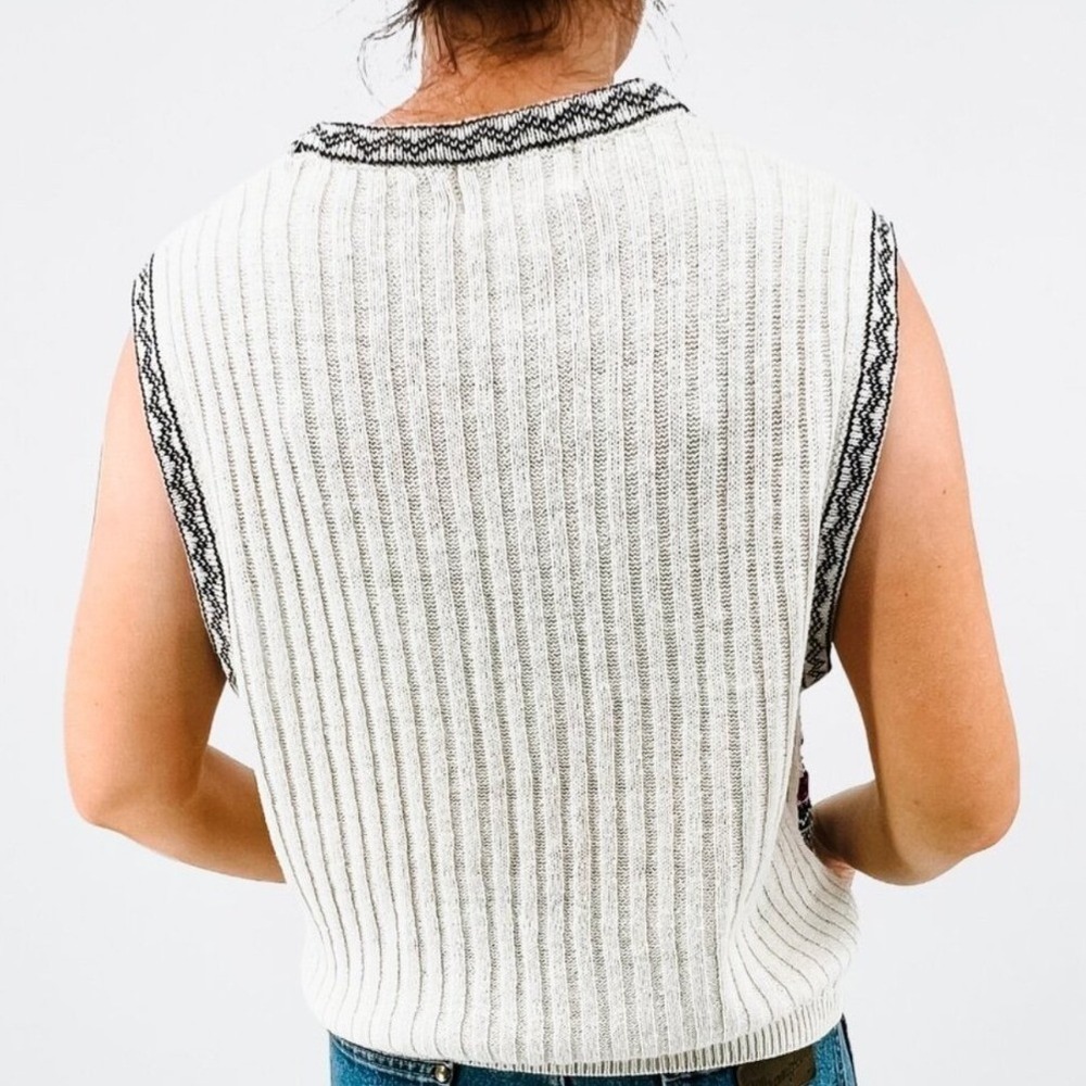 Casual Corner Vintage Floral Fair Isle Sweater Vest XL Ramie CottonKnit PinkRose - Picture 5 of 7